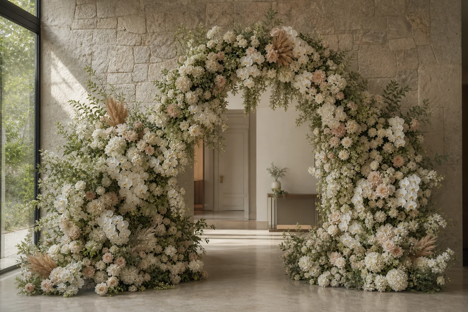 Walk-through artificial floral portal design